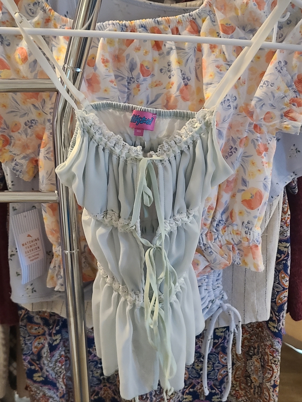 #2 Addy Chiffon Edicted Coquette Fairycore Layering Cami Lace Tank, Ice Mint, XS - Picture 4 of 8